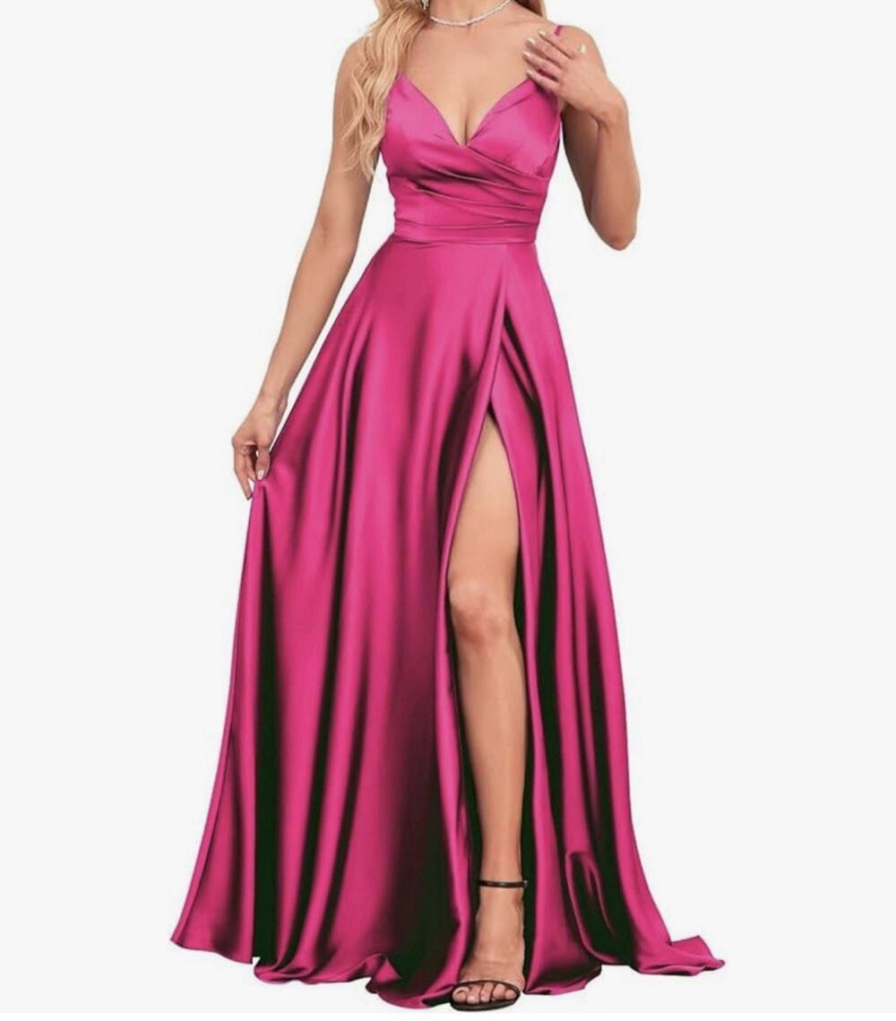 Ryanth Women's Sleeveless Satin Faux Wrap Maxi Bridesmaid Dress Sz 16 Adjustable